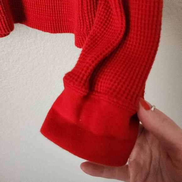 POLO JEANS RALPH LAUREN x VINTAGE 90's American Flag Logo waffle henley‎ top red - Picture 5 of 7